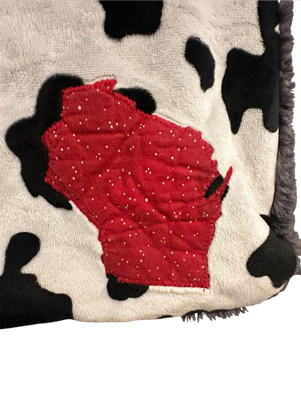 Custom Wisconsin Cow Print & Grey Plush Baby Toddler Blanket 29x34 - Picture 3 of 7
